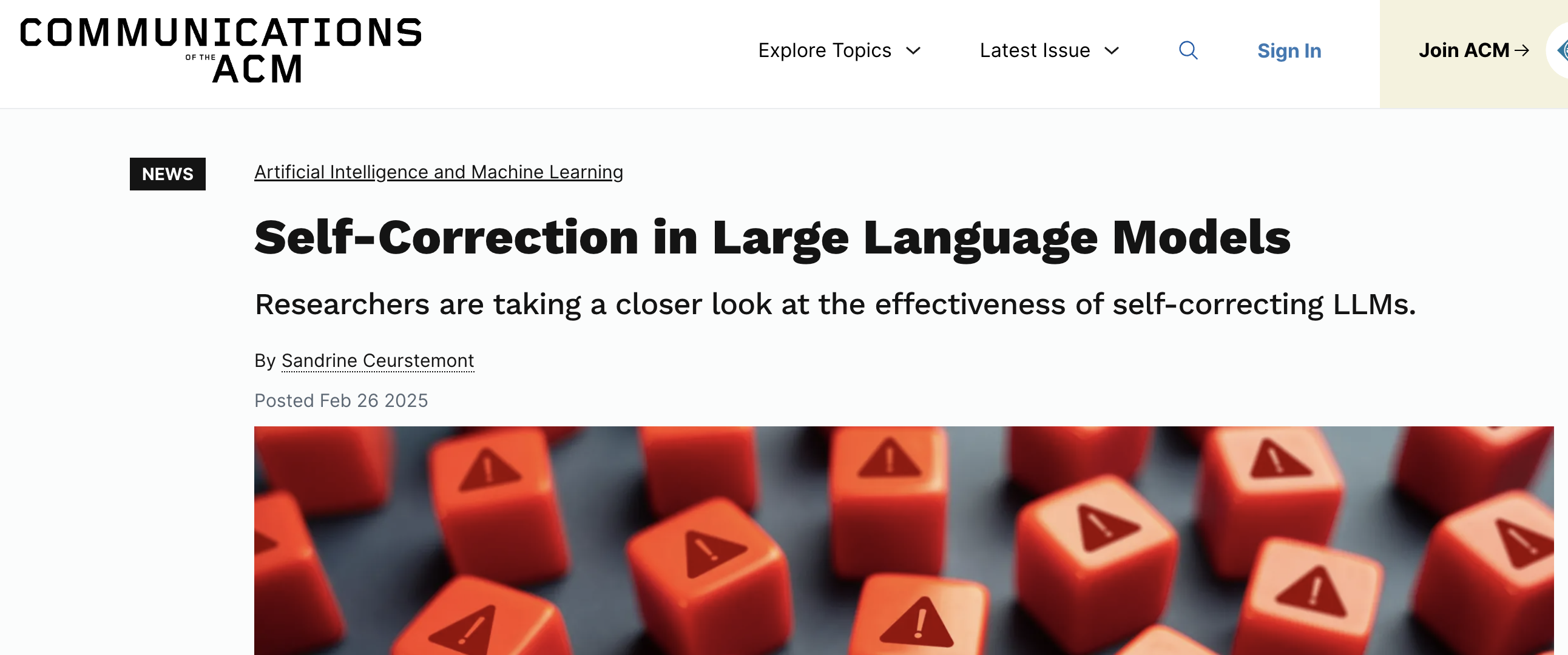 Our TACL 2024 survey paper on LLM Self-Correction was featured in Communications of the ACM